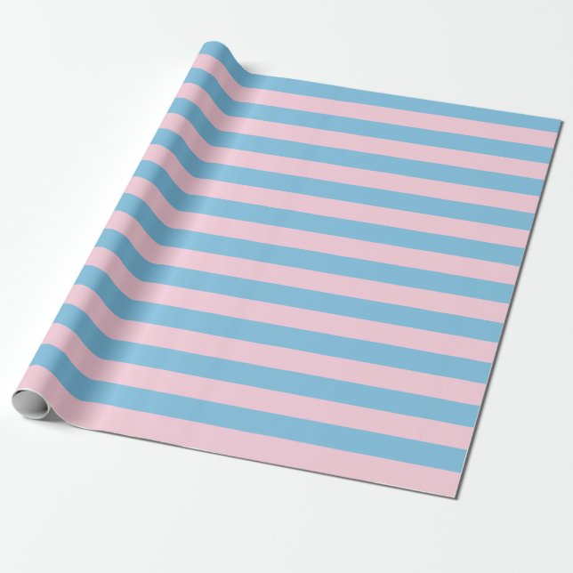 Large Light Blue and Light Pink Stripes Wrapping Paper (Unrolled)