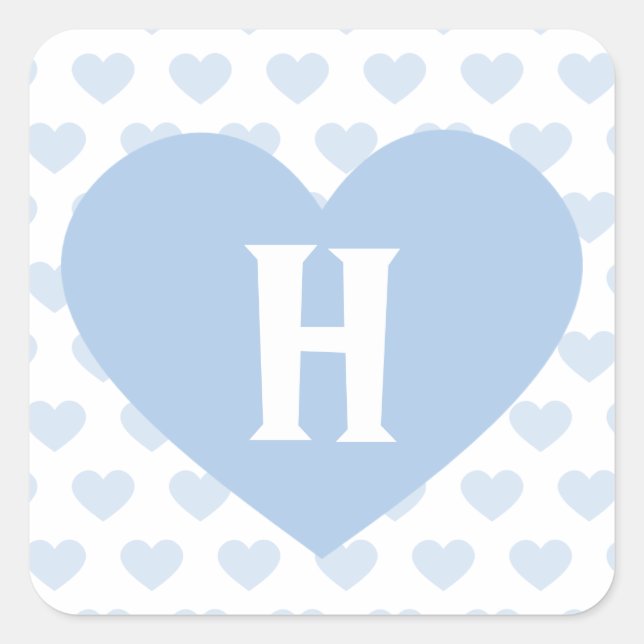 Large Light Blue Heart - Monogram Square Sticker (Front)