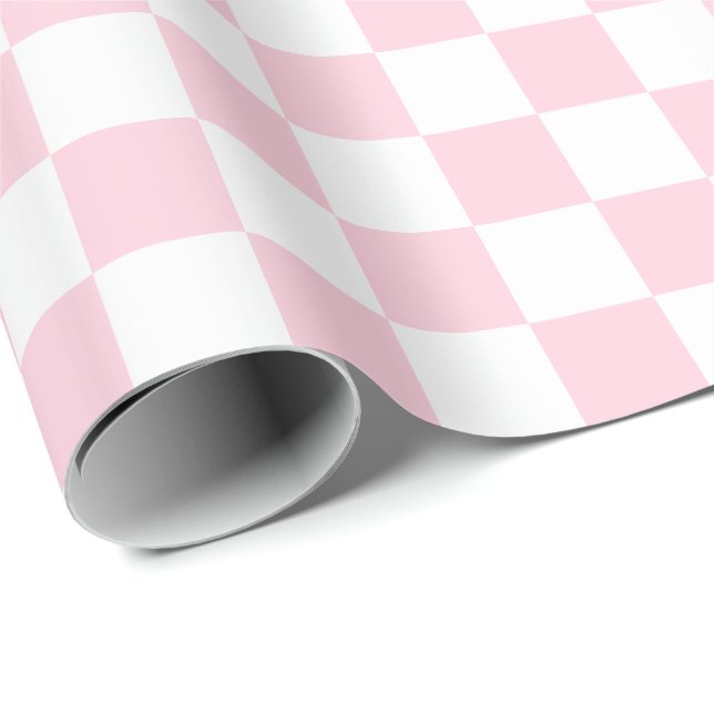 Large Light Pink and White Checks Wrapping Paper (Roll Corner)