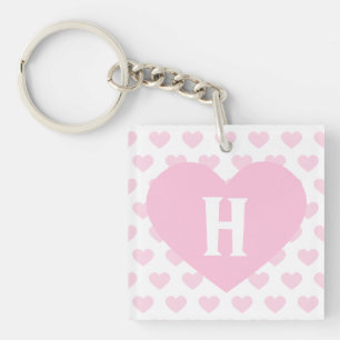 Large Light Pink Heart - Monogram Key Ring