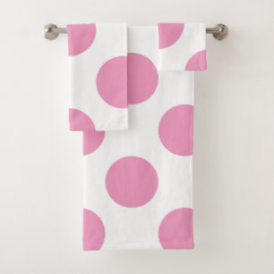 Large Light Pink Polka Dots Bath Towel Set