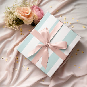 Large Light Teal and White Stripes Wrapping Paper