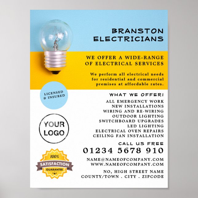 Large Lightbulb, Electrician Advertising Poster (Front)