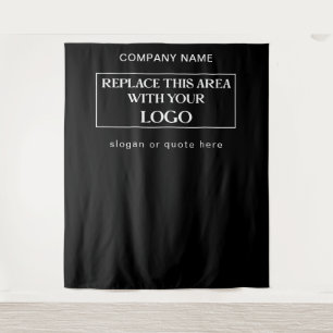 Large Logo Company Name Slogan Black Backdrop Tapestry