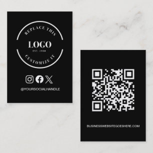 Large Logo Website Social Icons Custom Black Business Card
