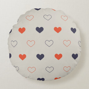 Large - Lovely hearts / orange cream dark Round Cushion