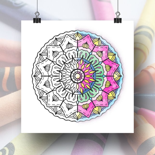 Large Mandala Adult Colouring Poster (Half Colored Mandala Poster sample)