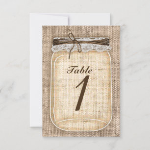 Large Mason Jar & Burlap Lace Rustic Table Number