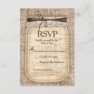 Large Mason Jar & Burlap Lace Rustic Wedding RSVP