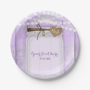 Large Mason Jar & Lights Lavender Purple Rustic Paper Plate