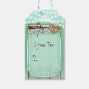 Large Mason Jar & Lights Mint Rustic Wedding Gift Tags