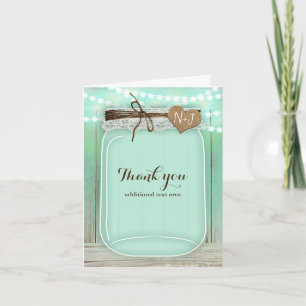 Large Mason Jar & Lights Mint Rustic Wedding Thank You Card