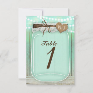 Large Mason Jar & Lights Mint Table Number Card