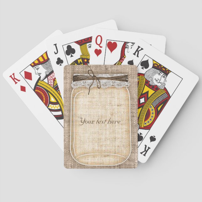 Large Mason Jar with Burlap & Lace Rustic Custom Playing Cards (Back)