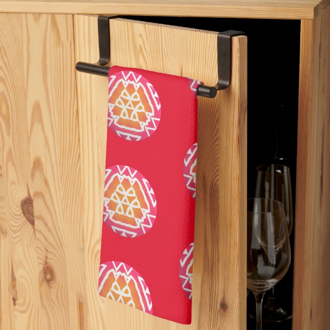 Large Medallion Red Tea Towel (Thirds Fold)