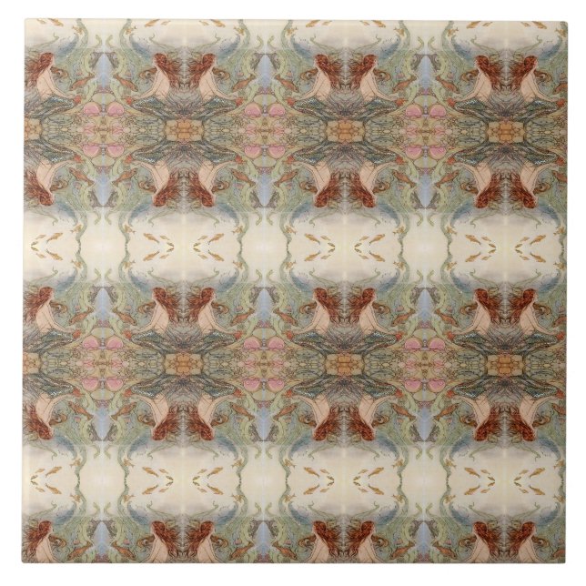 Large Mirror Imaged Mermaid Ceramic Tile (Front)