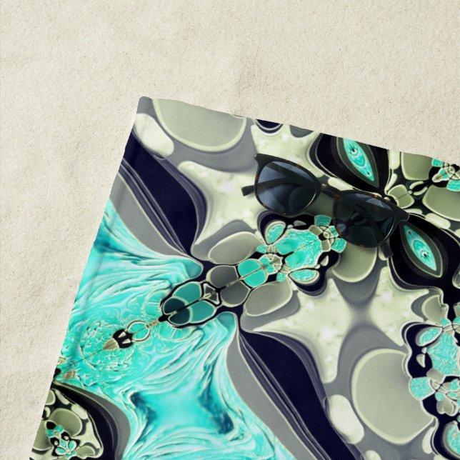 Large mirroring of aquamarine and grey shades beach towel (In Situ)