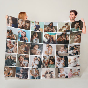 Large Modern 30-Photo Collage Fleece Blanket