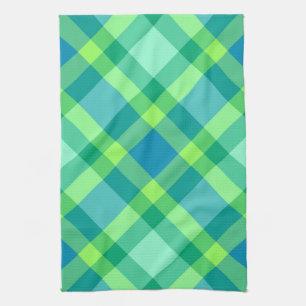 Large Modern Bias Plaid, Jade Green & Turquoise Tea Towel