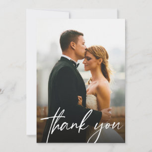 Large Modern Custom 2 Wedding Photos Thank You Card