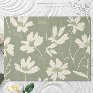 Large Modern Light Sage White Wildflower Tissue Paper