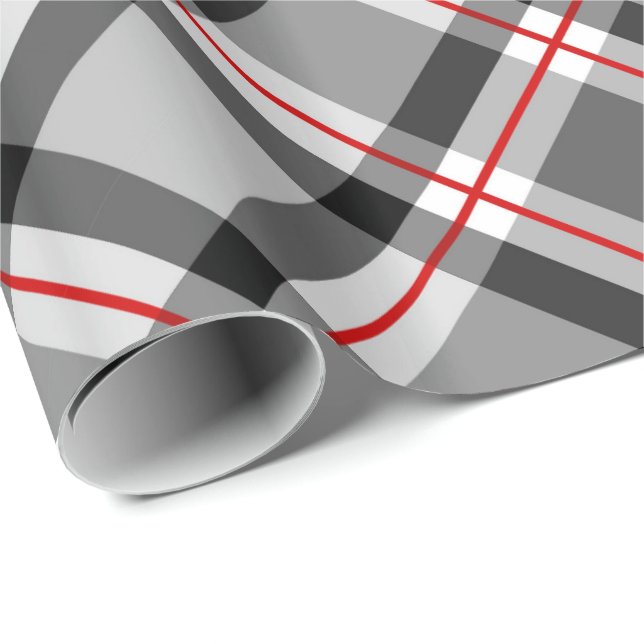 Large Modern Plaid, Black, White, Gray and Red Wrapping Paper (Roll Corner)