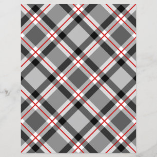 Large Modern Plaid, Black, White, Grey and Red