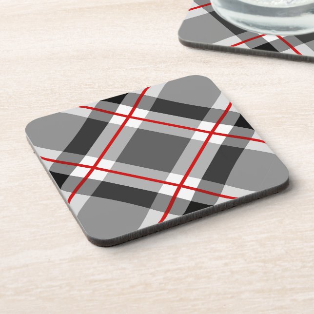 Large Modern Plaid, Black, White, Grey and Red Coaster (Left Side)