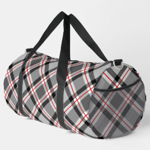 Large Modern Plaid, Black, White, Grey and Red Duffle Bag