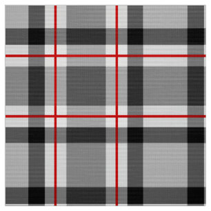 Large Modern Plaid, Black, White, Grey and Red Fabric
