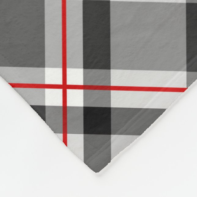 Large Modern Plaid, Black, White, Grey and Red Fleece Blanket (Corner)