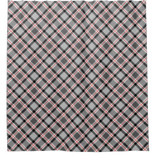 Large Modern Plaid, Black, White, Grey and Red Shower Curtain
