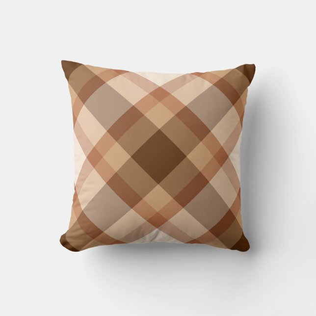 Large Modern Plaid, Brown, Beige, Copper, and Tan Cushion (Front)