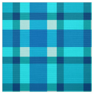 Large Modern Plaid, Cobalt Blue, Aqua & Turquoise Fabric