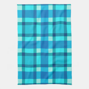 Large Modern Plaid, Cobalt Blue, Aqua & Turquoise Tea Towel
