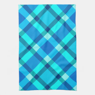 Large Modern Plaid, Cobalt Blue, Aqua & Turquoise Tea Towel