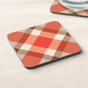 Large Modern Plaid, Coral Orange, Brown & Tan Coaster