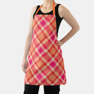 Large Modern Plaid, Orange, Coral and Fuchsia Pink Apron