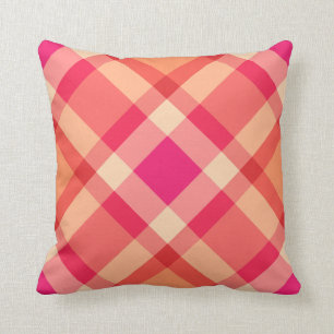 Large Modern Plaid, Orange, Coral and Fuchsia Pink Cushion
