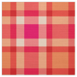 Large Modern Plaid, Orange, Coral and Fuchsia Pink Fabric