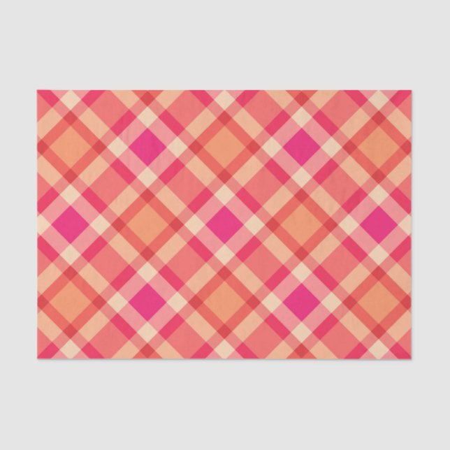 Large Modern Plaid, Orange, Coral and Fuchsia Pink Tissue Paper (Front)
