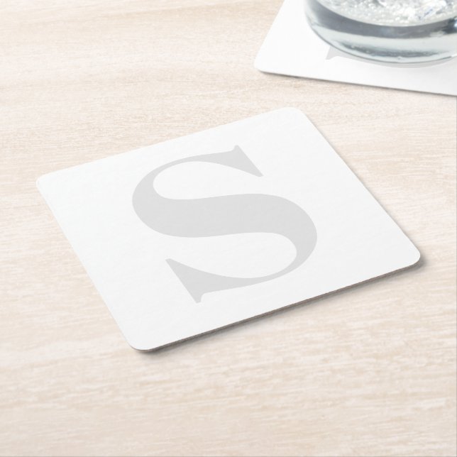 Large Monogram Any Initial Neutral Light Grey Square Paper Coaster (Angled)