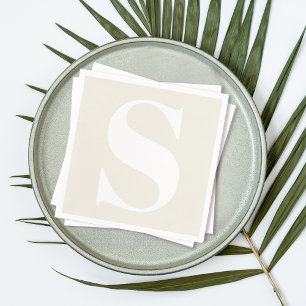 Large Monogram Any Initial on Neutral Beige Napkin