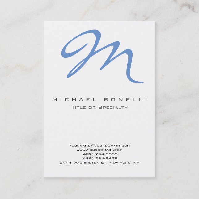 Large Monogram Blue Calligraphy Business Card (Front)