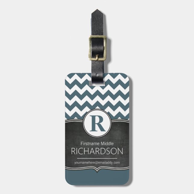 Large Monogram Chevron Personalised Luggage Tag (Front Vertical)