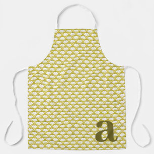 Large Monogram Dark Gold Vintage Floral Pattern Apron