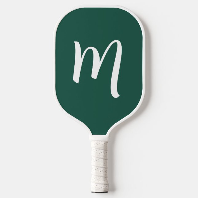 Large Monogram Elegant Script Emerald Green Pickleball Paddle (Front)