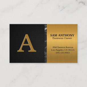 Large Monogram  Gold Metallic Black Marble Mesh Business Card