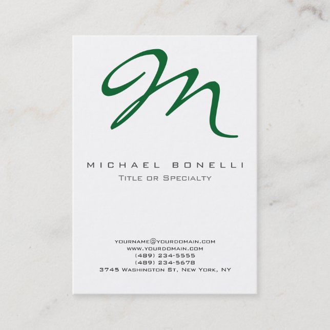 Large Monogram Green Calligraphy Business Card (Front)