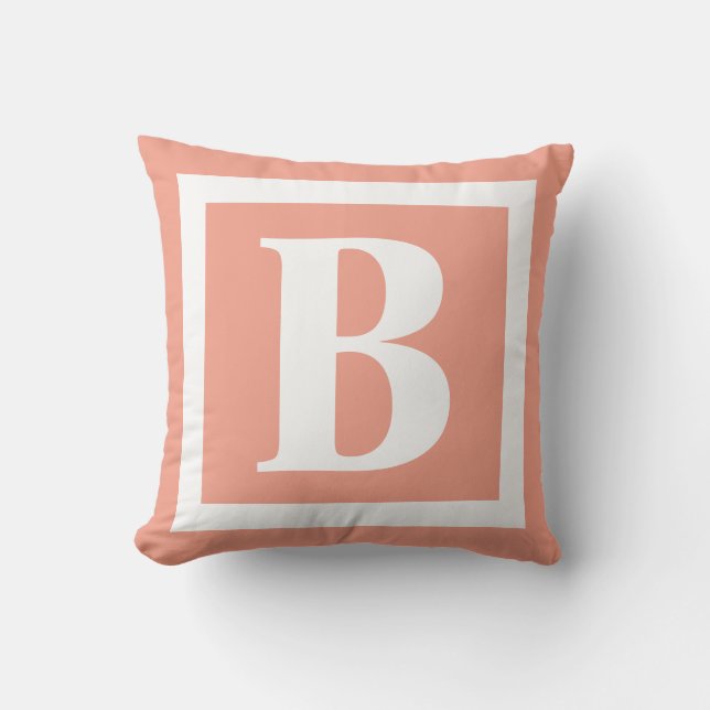 Large Monogram Letter Coral Peach Custom Cushion (Front)